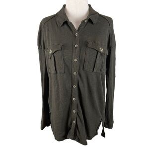 We the Free Olive Button Down Long Sleeve Top